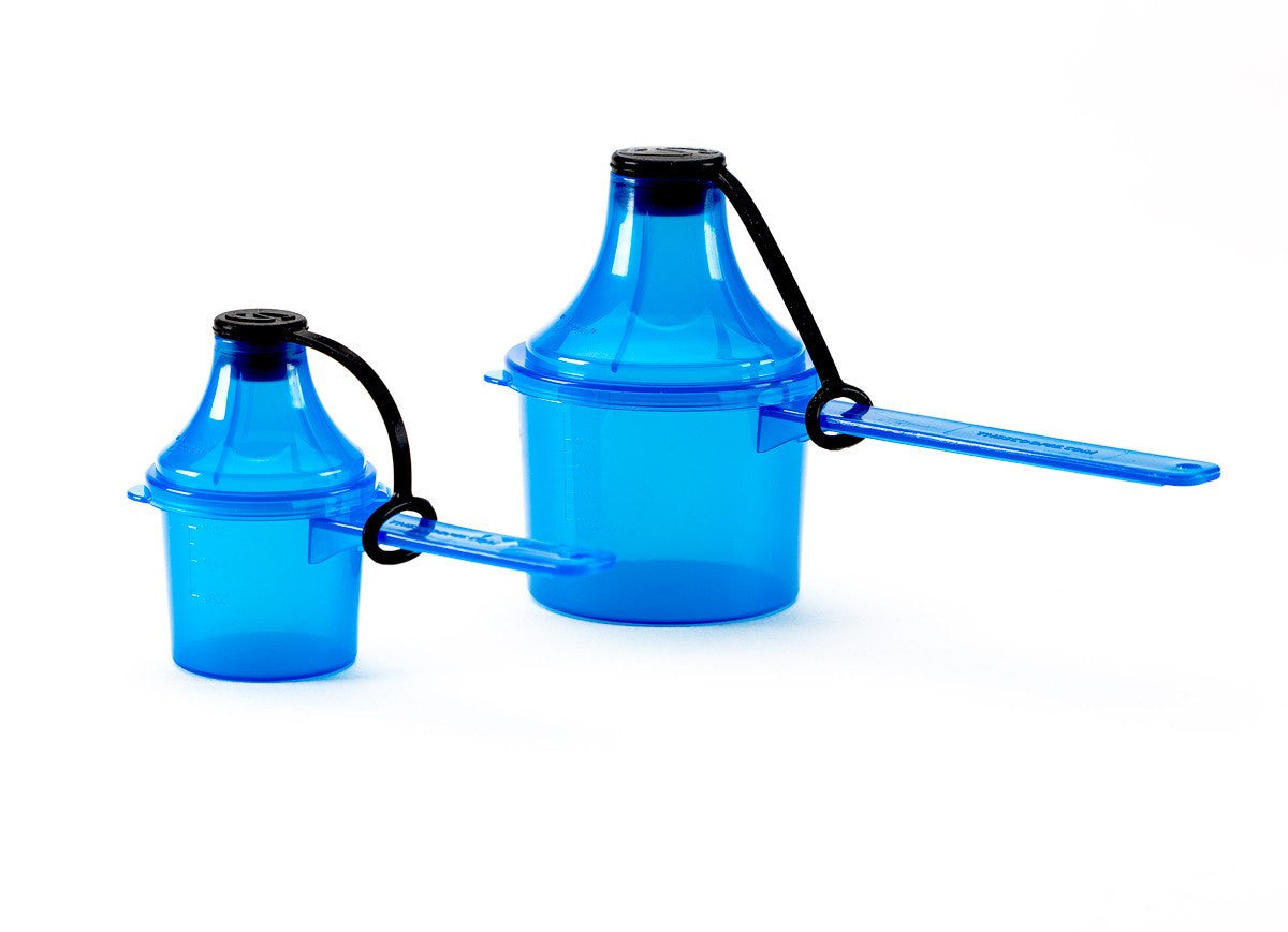 The Scoopie - 2 Pack (Double Pack) - 25 cc/mL 80 cc/mL - Pre (Small) and Post (Big) Workout Containers and Dispensers The Scoopie - Scoopie Portable Scoop Funnel 25cc/80cc Pre Post Double Pack